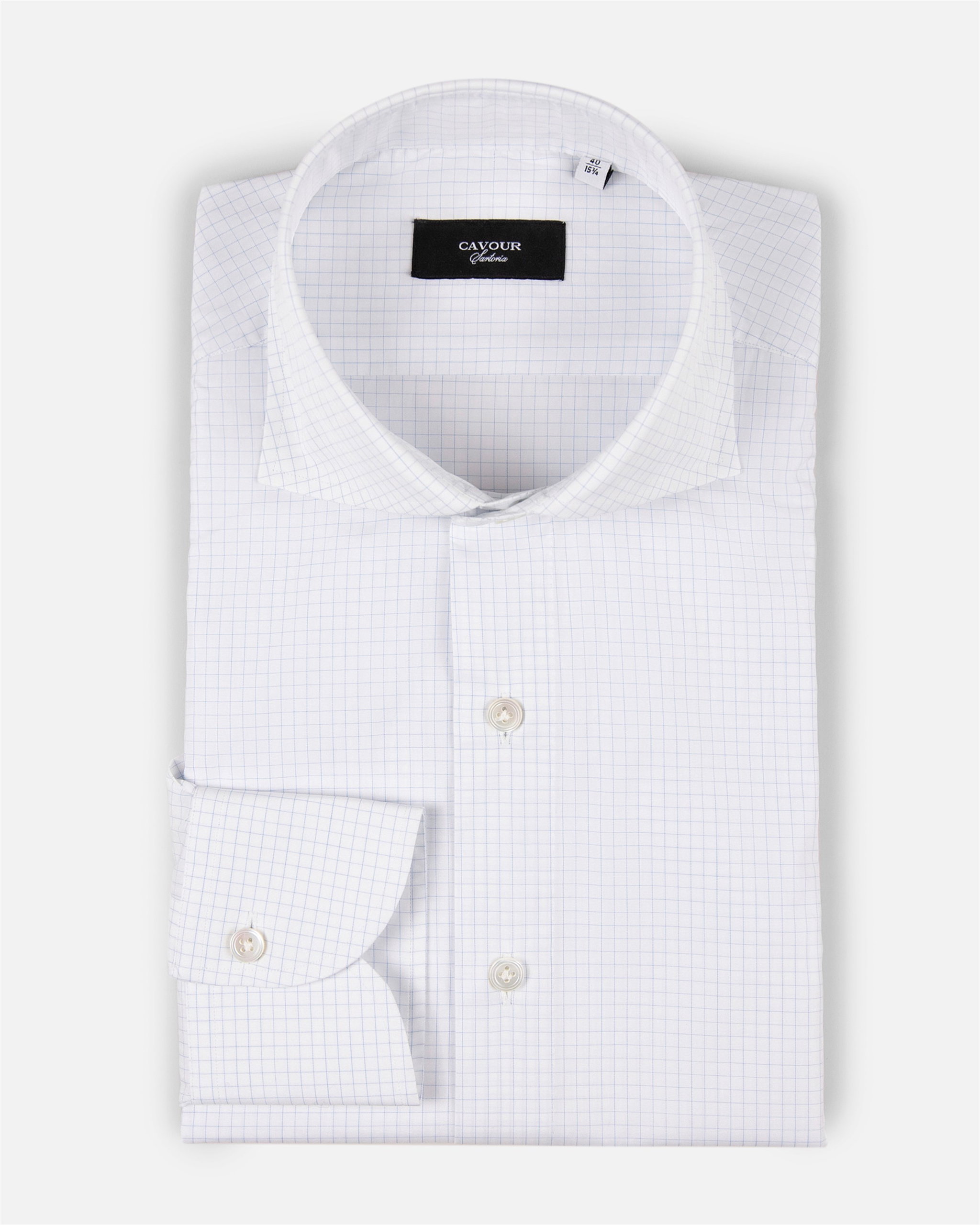 Poplin Checked Shirt White - Shirts - Cavour