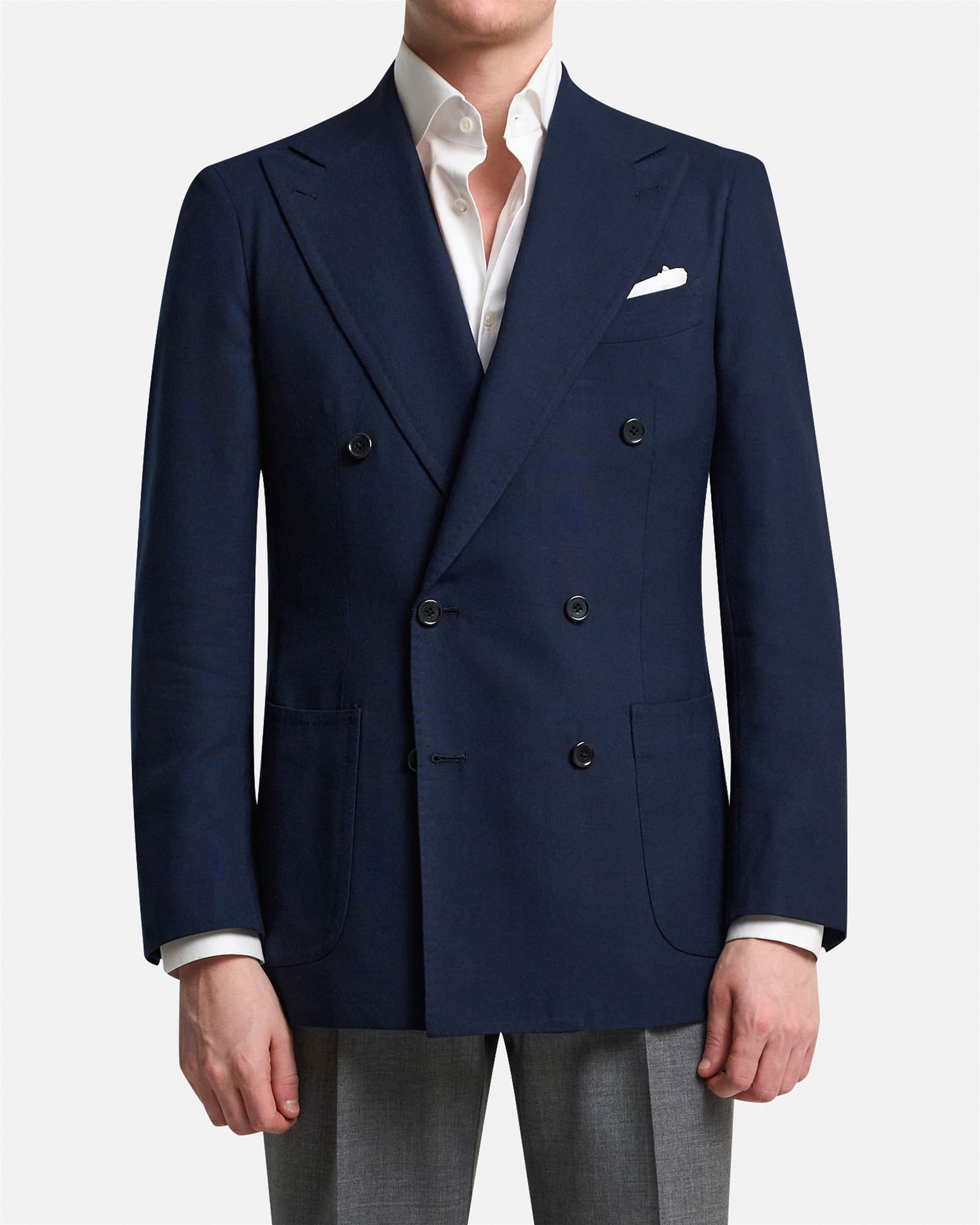 Mod 3 Double Breasted Cashmere Hopsack Jacket Navy - Blazers - Cavour