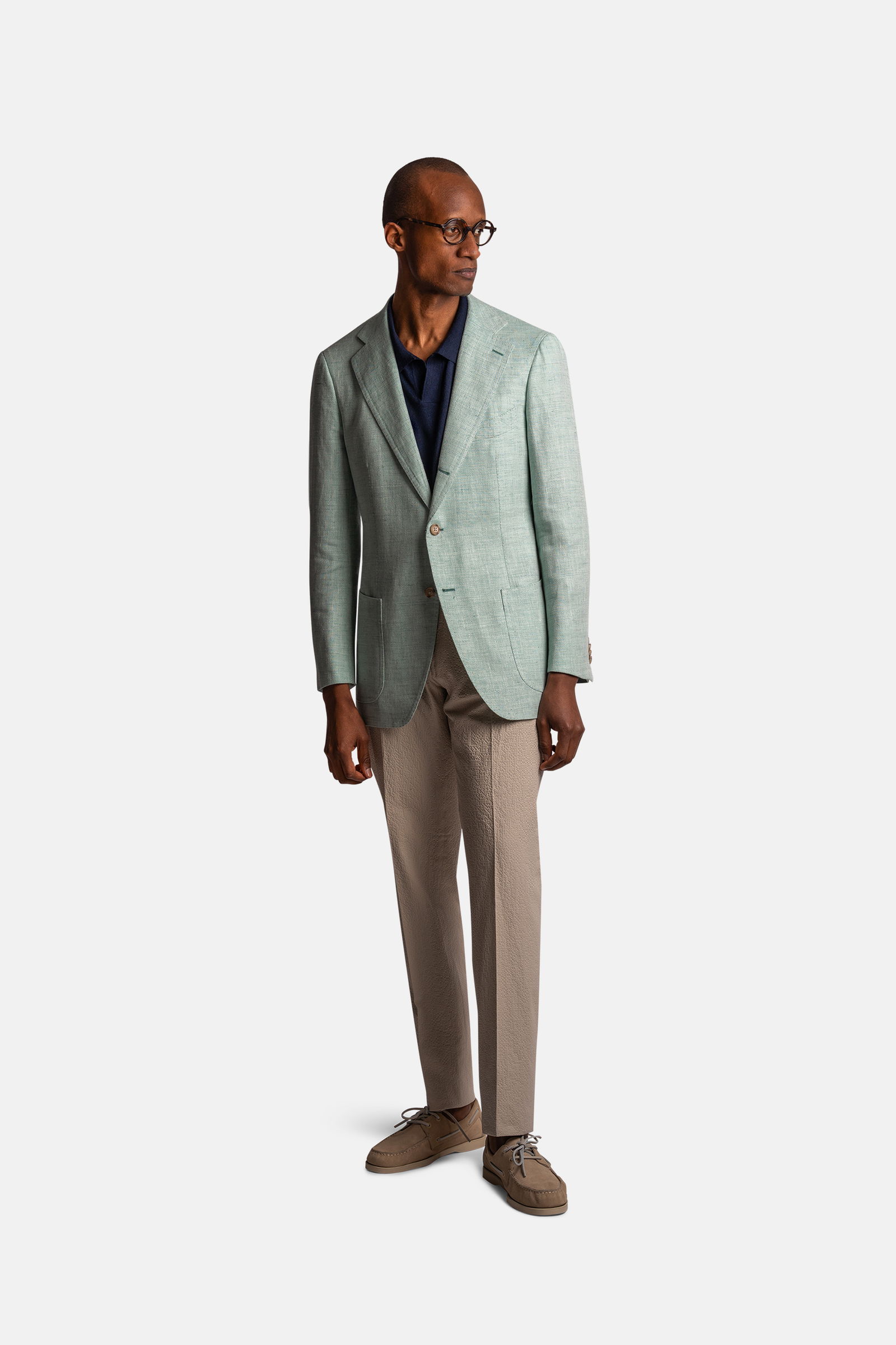 Mod 2 - Wool Linen Herringbone Jacket Green - Blazers - Cavour
