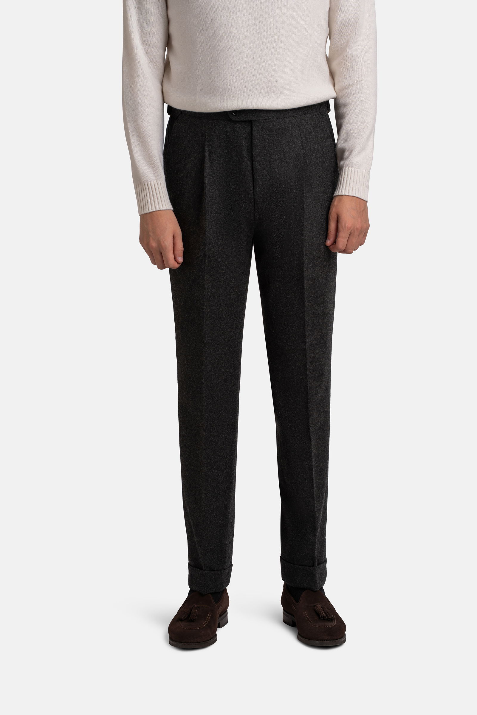 Fox Flannel Trousers Charcoal - Trousers - Cavour