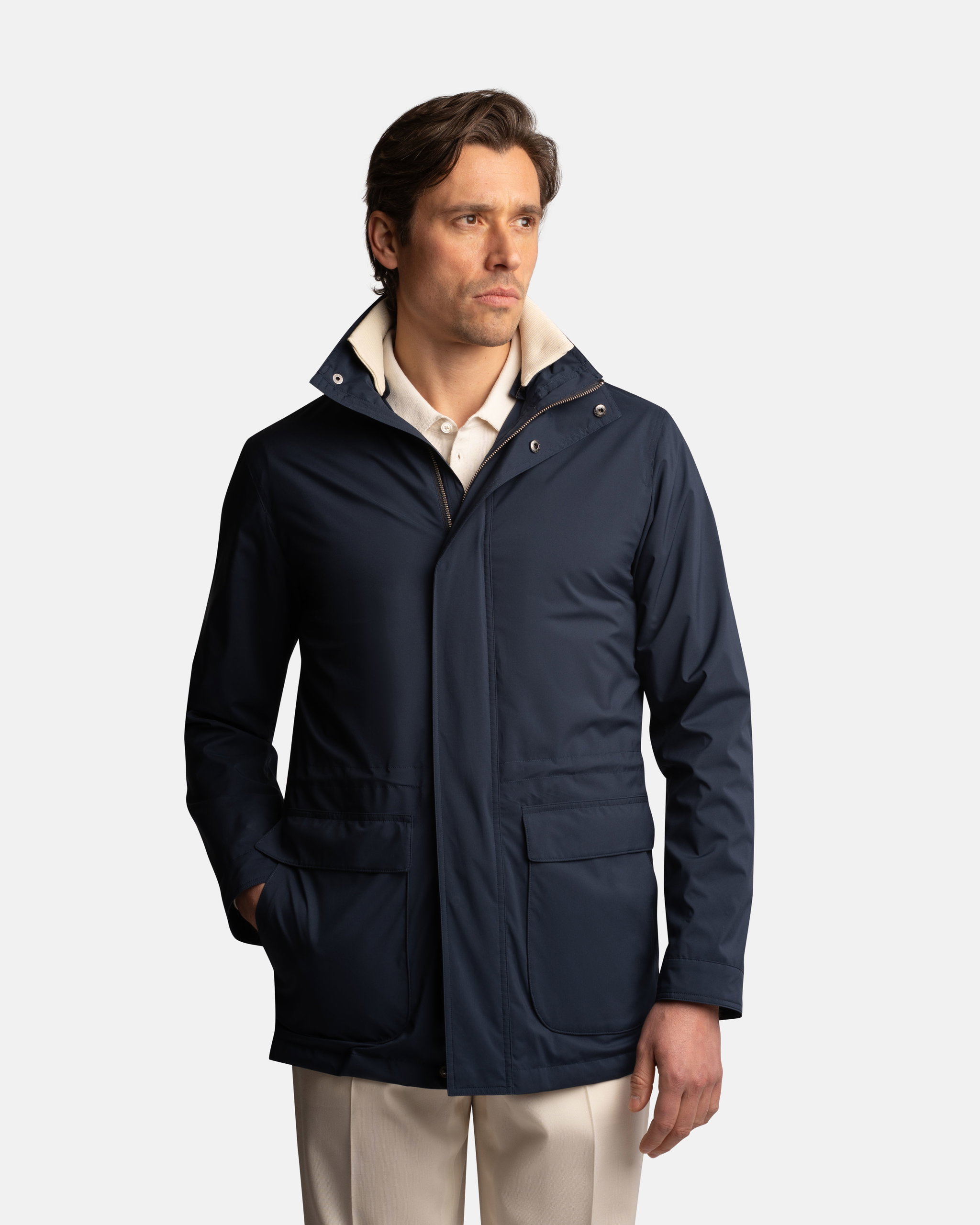 Car Coat Technical Fabric Navy - Jackets - Cavour