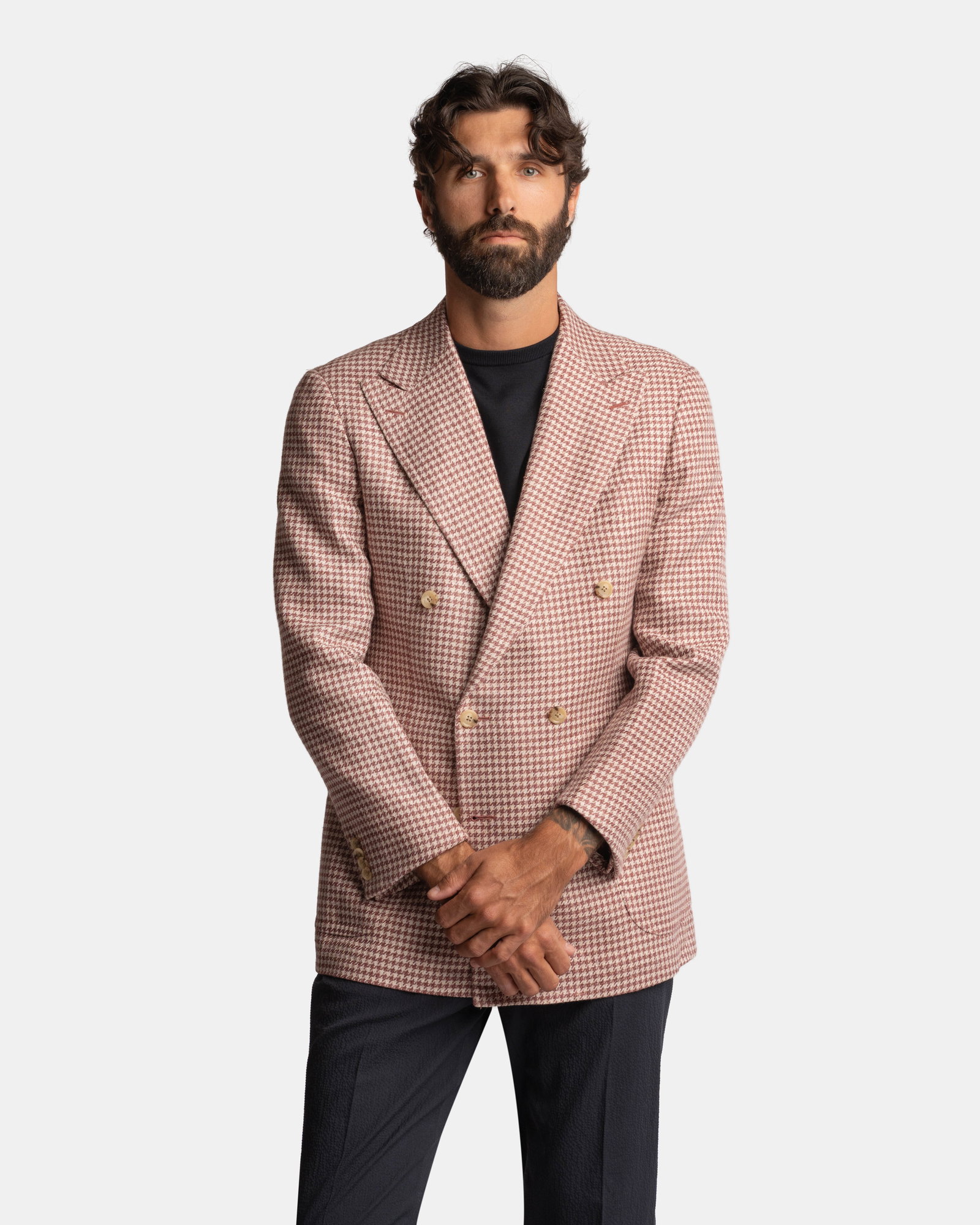 Mod 3 Washed Houndstooth Jacket Red - Blazers - Cavour