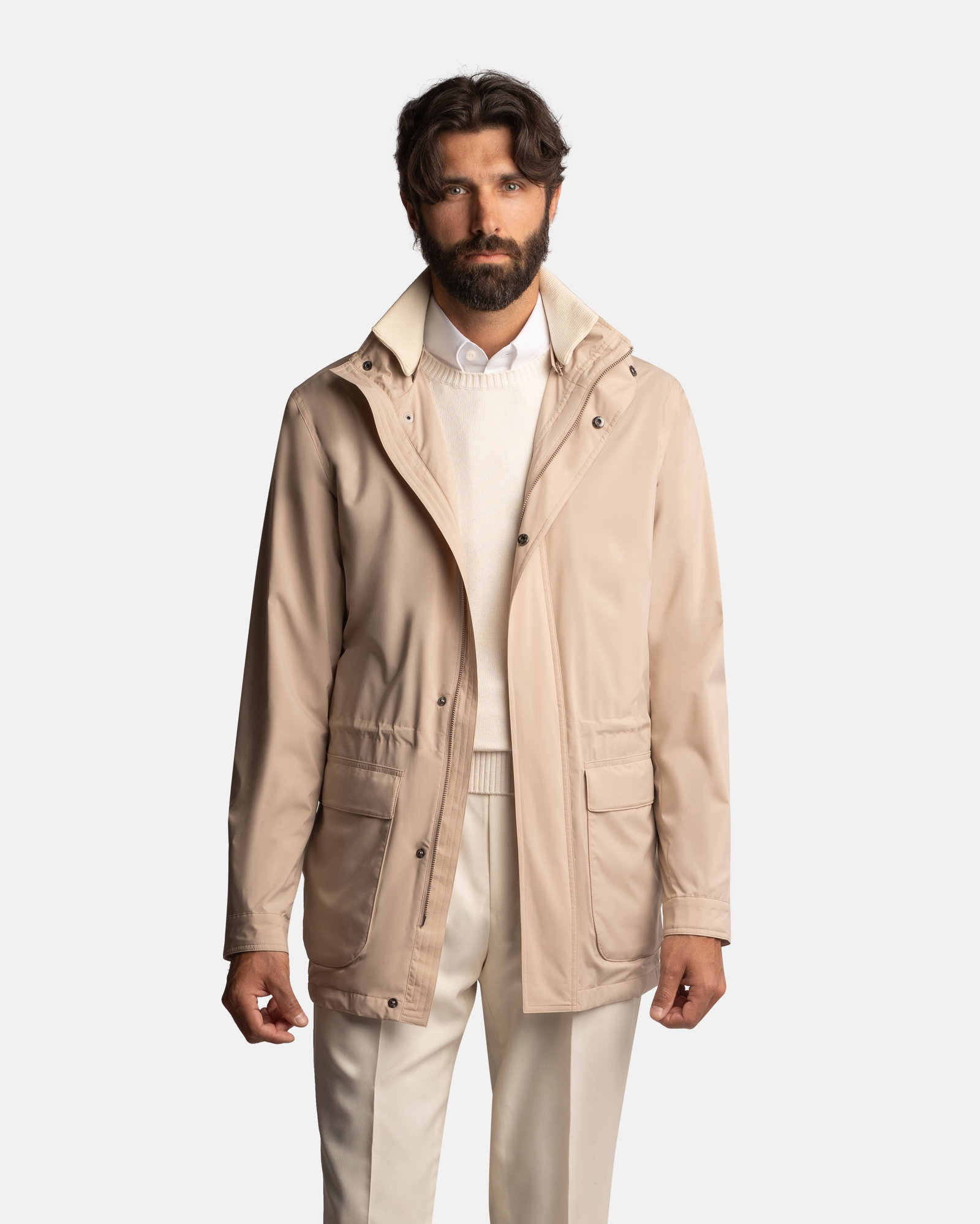 Car Coat Technical Fabric Beige - Jackets - Cavour