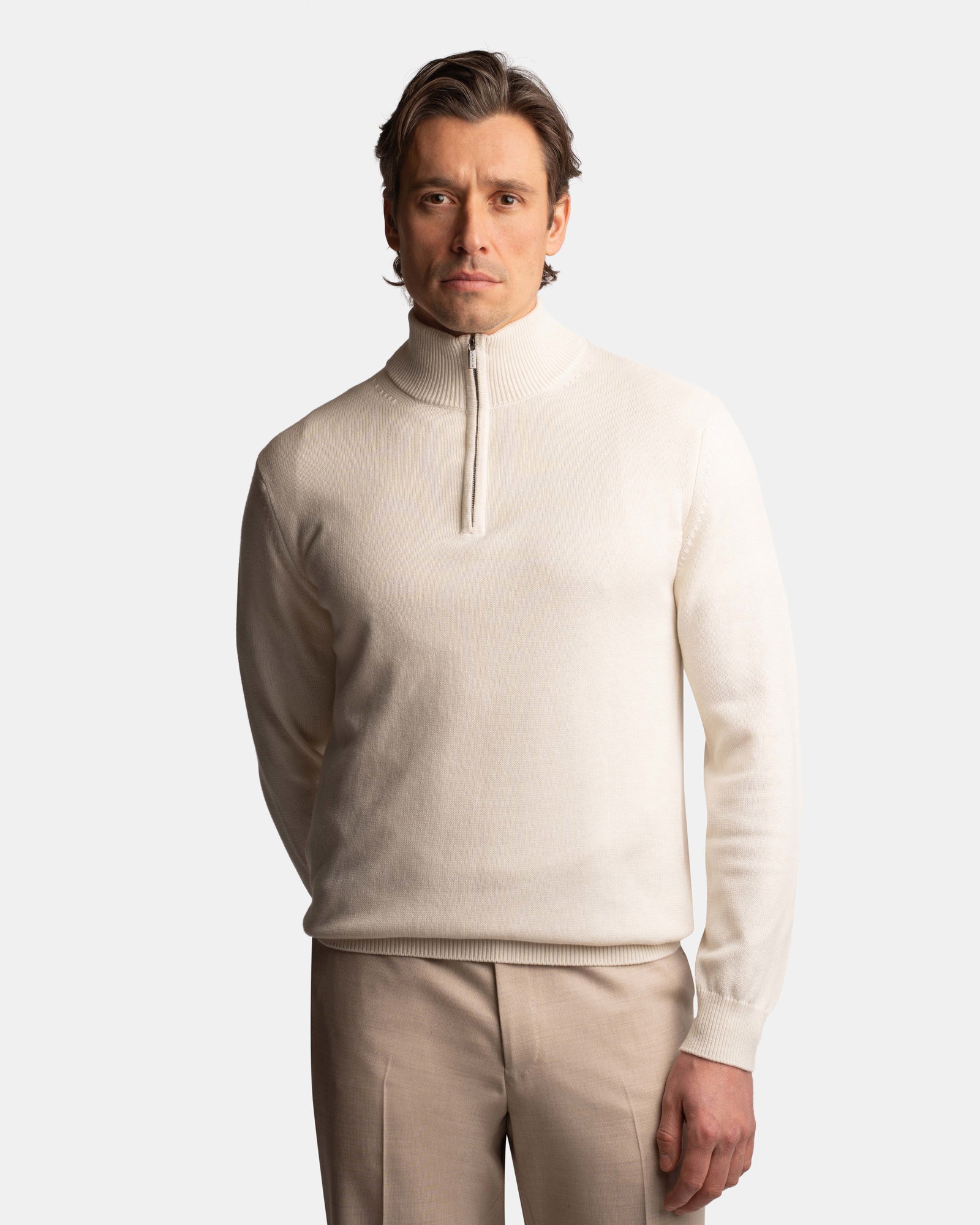 CashSilk Half Zip Sweater Cream - Sweaters - Cavour