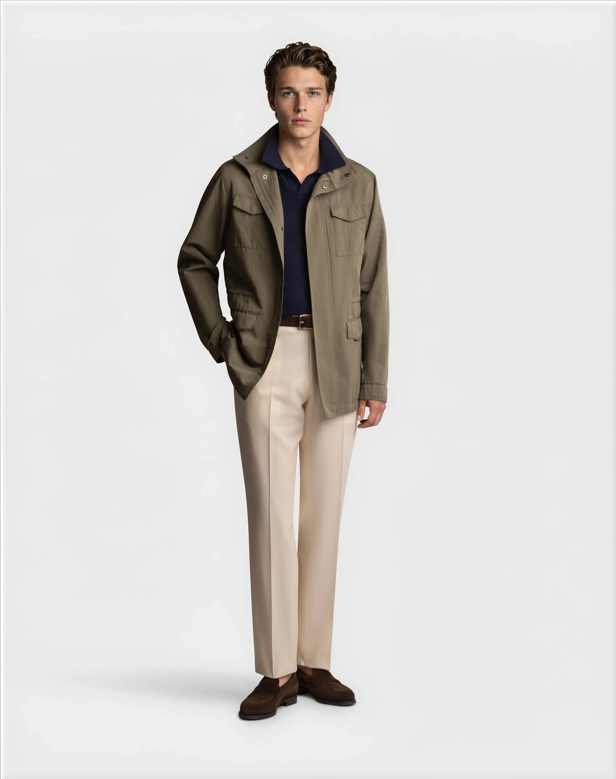 Cotton Linen Field Jacket Olive - Jackets - Cavour