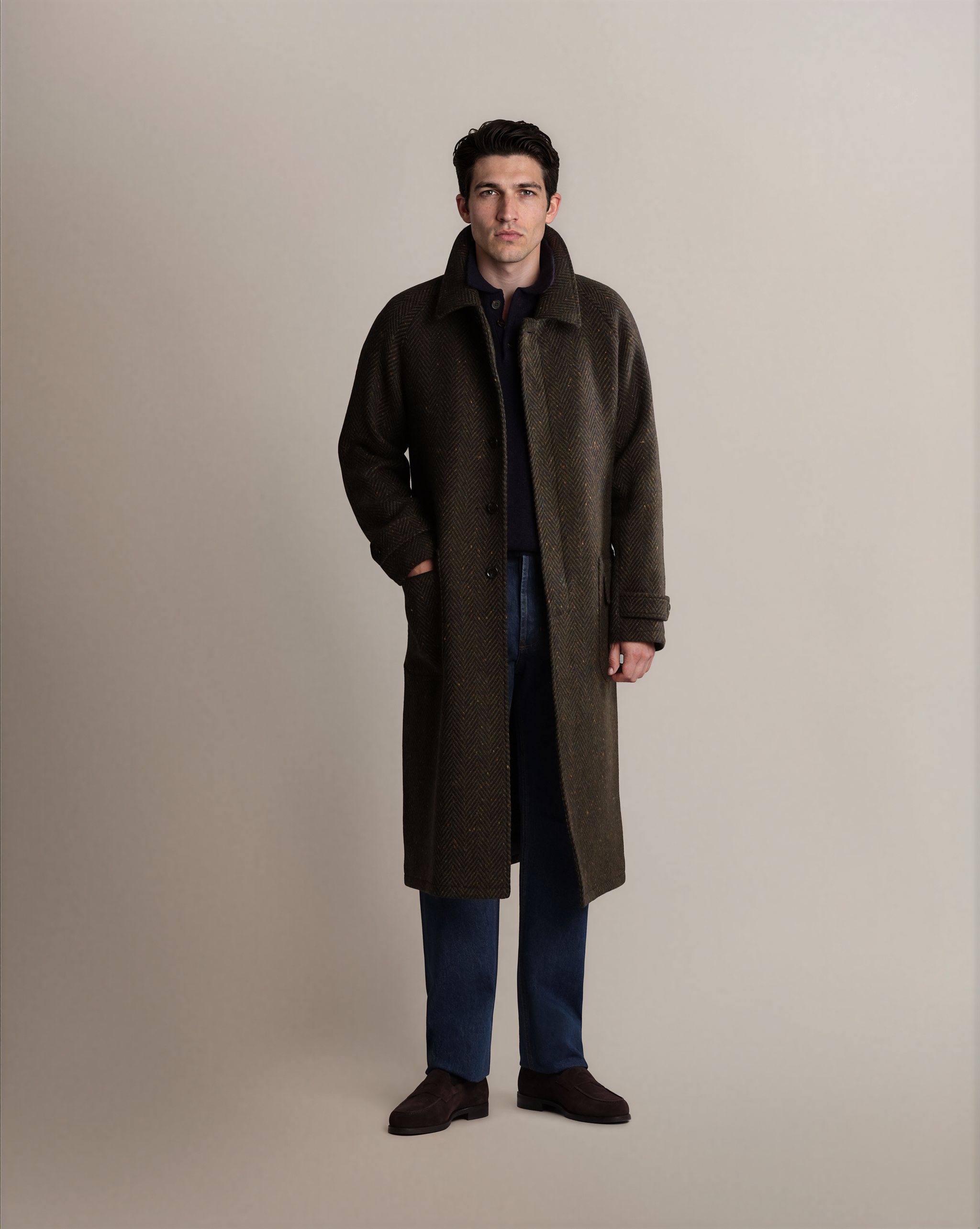 Raglan Tweed Coat Green - Coats - Cavour
