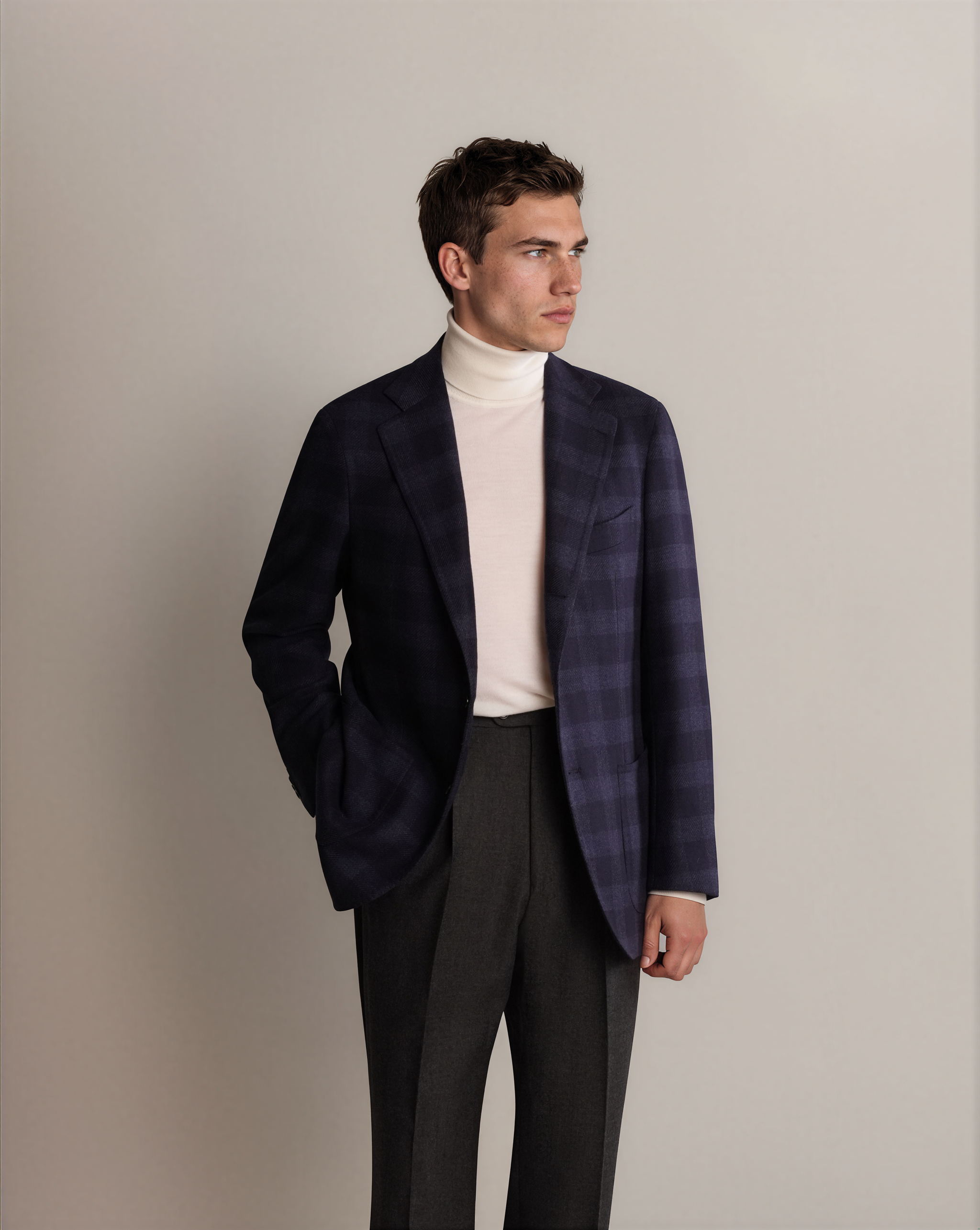 Mod 2 Wool Cashmere Check Jacket Blue - Blazers - Cavour