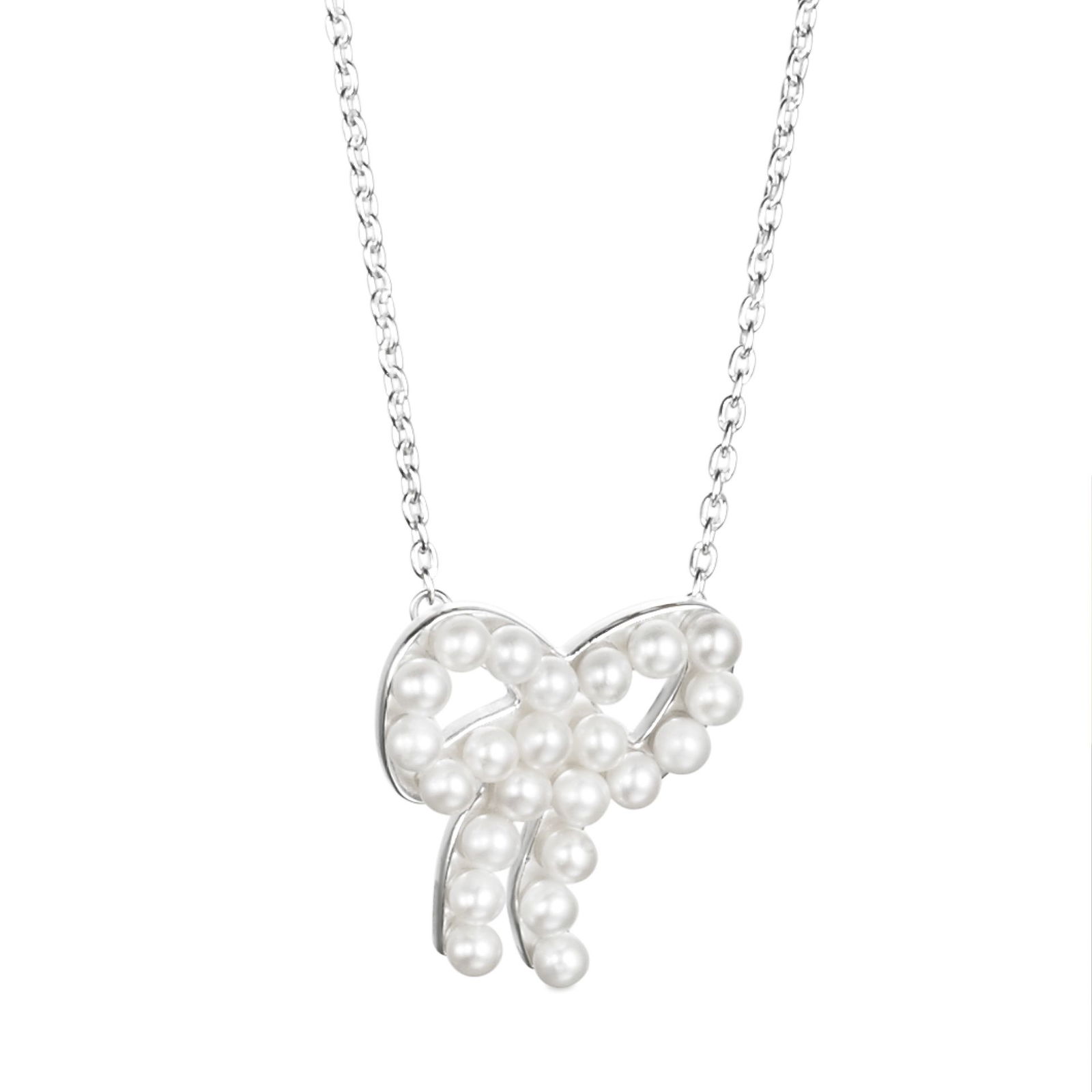 Alternativ bild 0 för Mini Pearls Bow Halsband Silver 42-45 cm