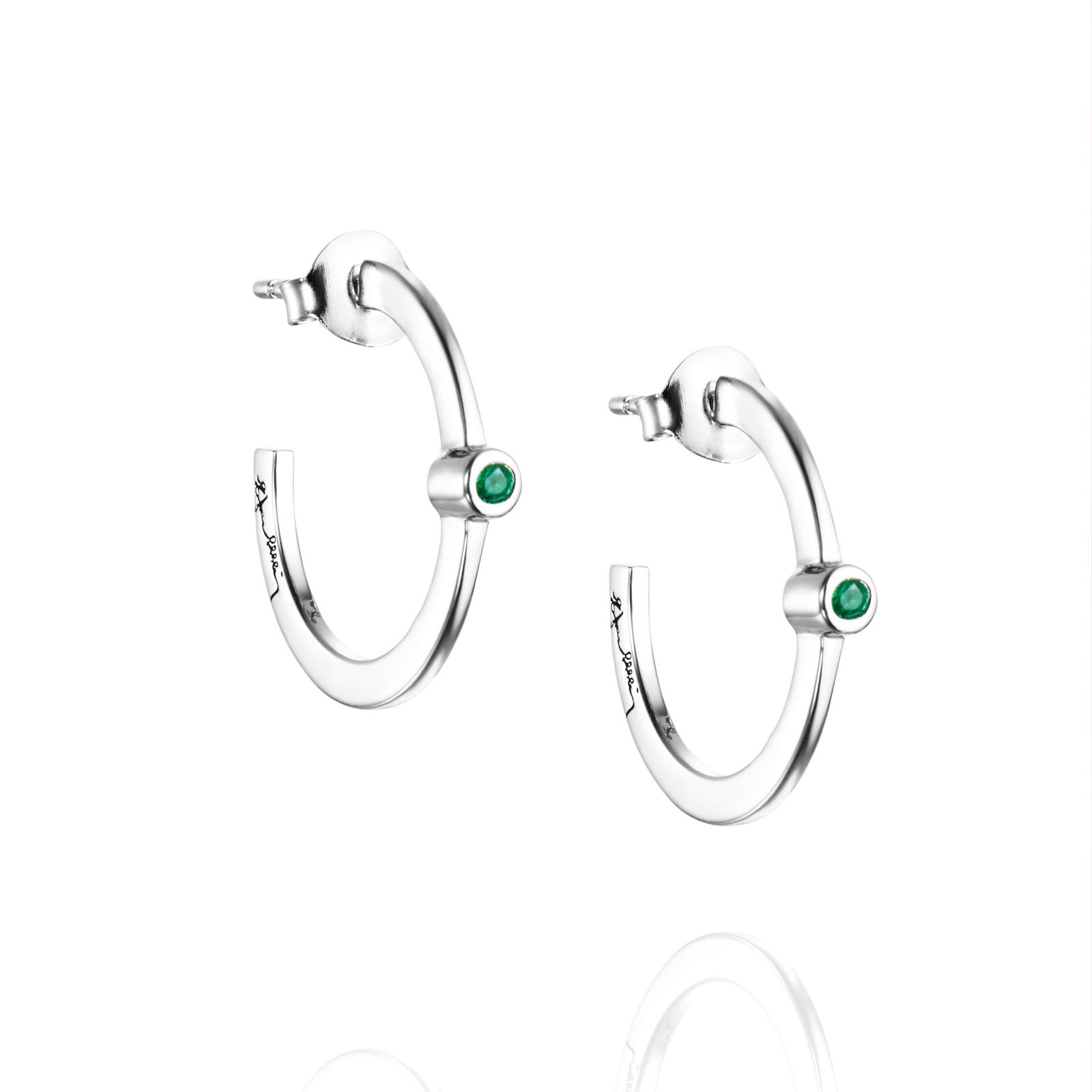Alternativ bild 0 för Micro Blink Hoops - Green Emerald Örhänge Silver