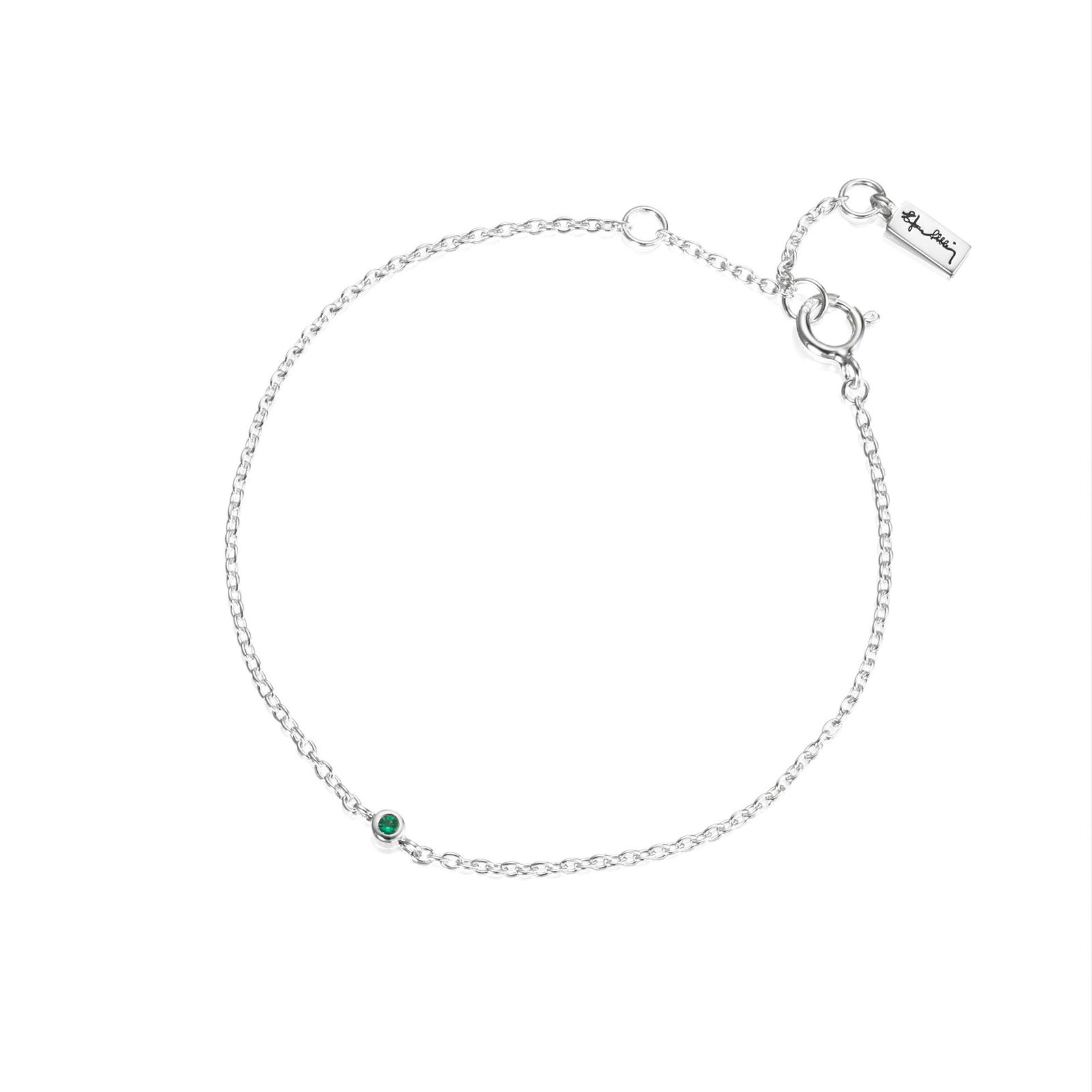Efva Attling Micro Blink Bracelet - Green Emerald 16/17.5/19 - SILVER
