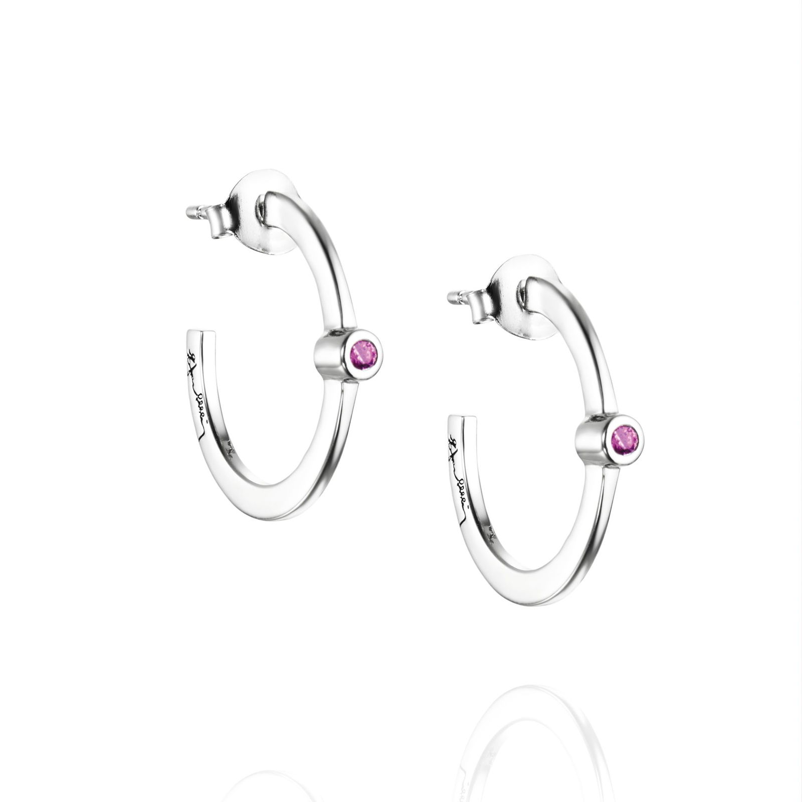 Alternativ bild 0 för Micro Blink Hoops - Pink Sapphire Örhänge Silver
