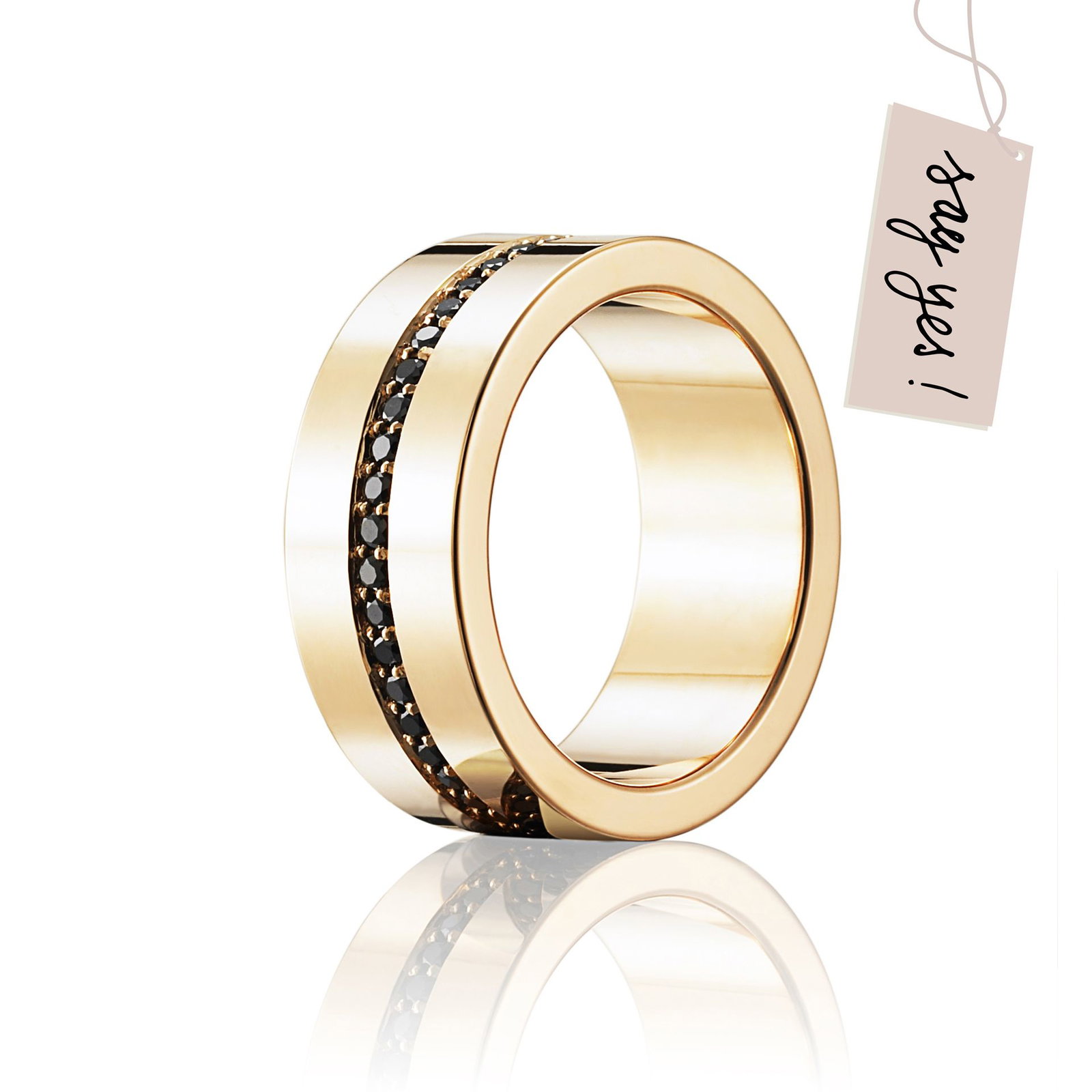 Efva Attling Wide & Black Stars Ring 17.50 - HYRA RING: GULD