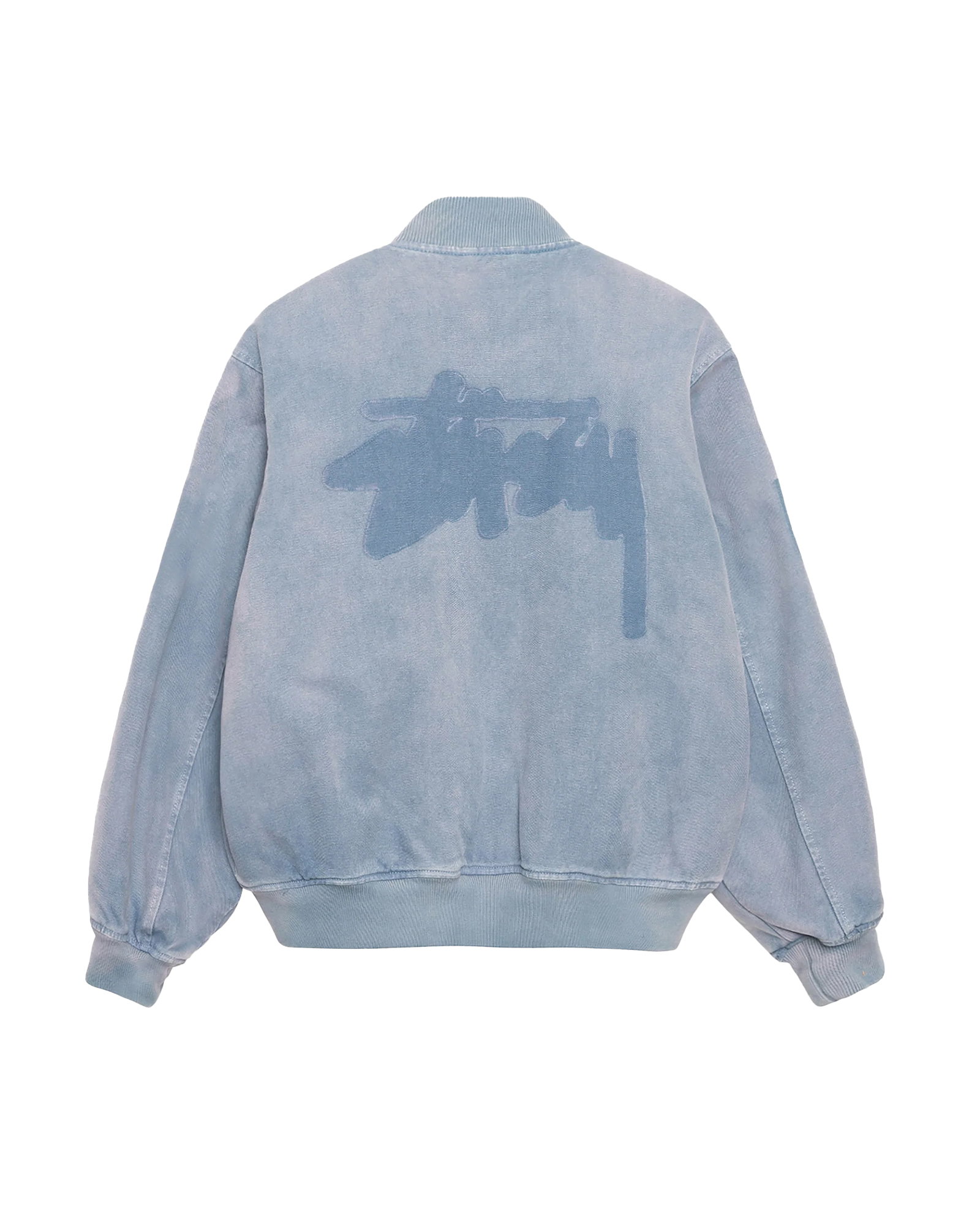 Stussy Ghost Logo Canvas Varsity Jacket Blue - Varsity Jackets 